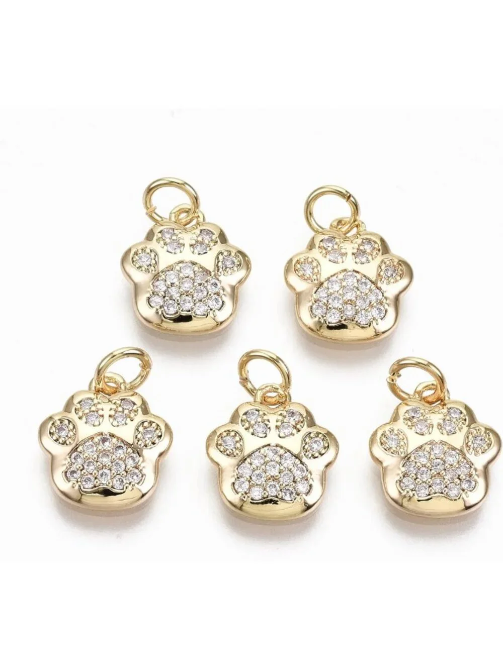 18K Gold Dog Paw Print Charms - 10Pcs Rhinestone Animal Pendants for Jewelry